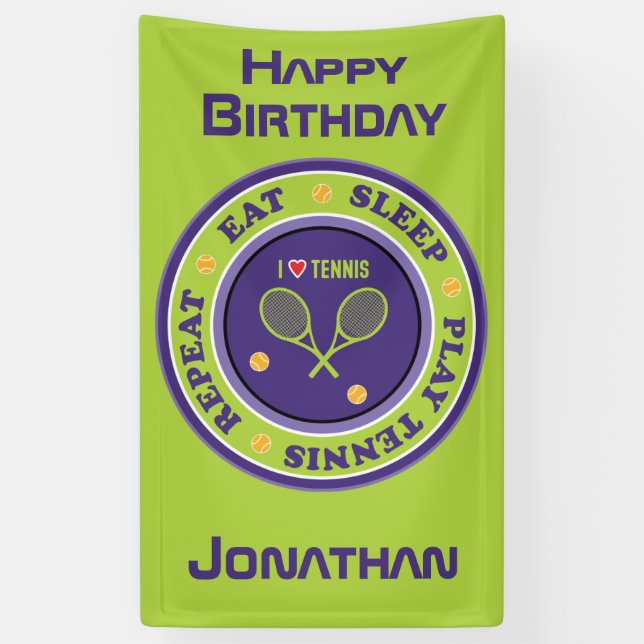 Purple  - green Eat, sleep, play tennis Banner (Vertical)