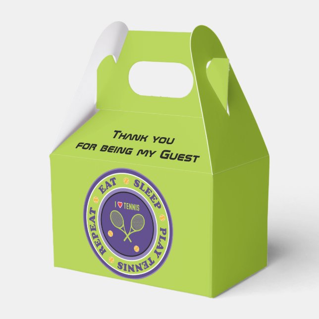 Purple  - green Eat, sleep, play tennis gable Favour Box (Front Side)