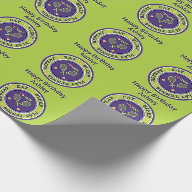 Purple  - green Eat, sleep, play tennis, own name Wrapping Paper (Corner)