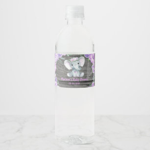 Purple green Elephant water bottle label for girl