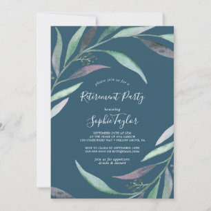 Purple & Green Eucalyptus   Blue Retirement Party Invitation