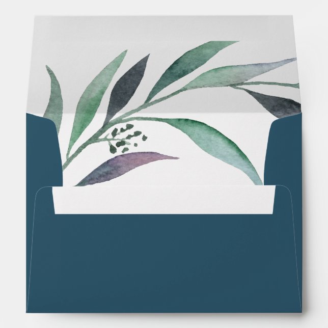 Purple & Green Eucalyptus Teal Wedding Invitation Envelope (Back (Bottom))