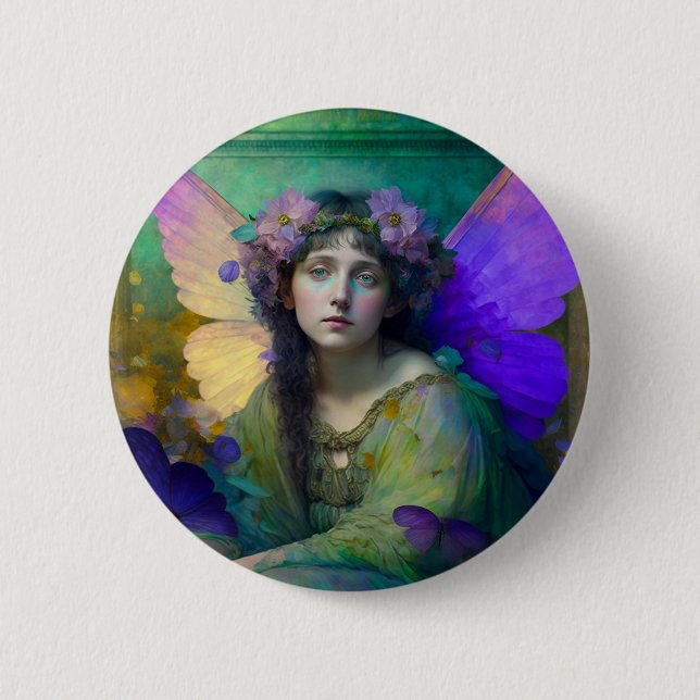 Purple Green Fairy Fantasy Art 6 Cm Round Badge (Front)