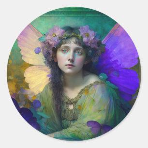 Purple Green Fairy Fantasy Art Classic Round Sticker