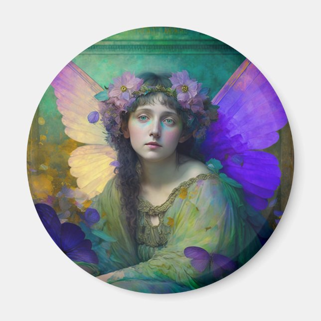 Purple Green Fairy Fantasy Art Magnet (Front)