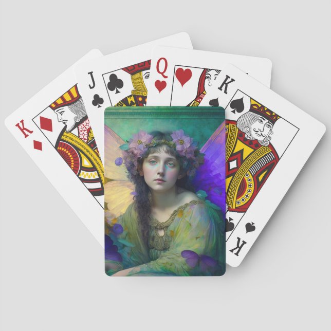 Purple Green Fairy Fantasy Art Playing Cards (Back)
