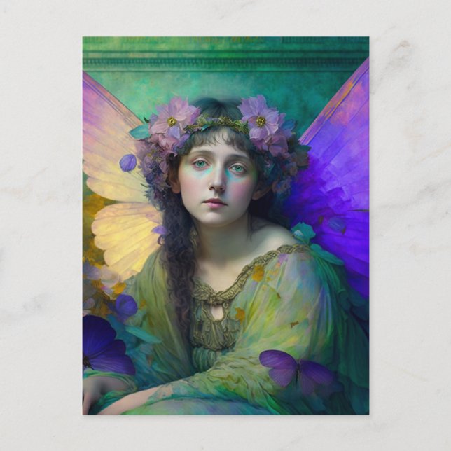 Purple Green Fairy Fantasy Art Postcard (Front)