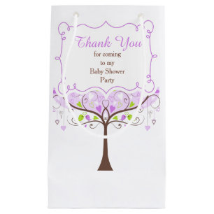 Purple & Green Floral Bird Baby Shower Thank You Small Gift Bag