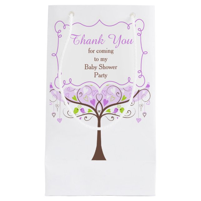 Purple & Green Floral Bird Baby Shower Thank You Small Gift Bag (Front)