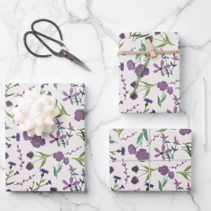 Purple Green Floral Feminine Watercolor  Wrapping Paper Sheet