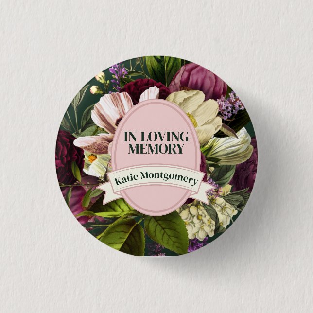Purple Green Floral Funeral 3 Cm Round Badge (Front)