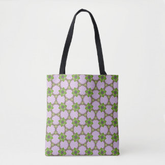 Purple & Green Floral Geometric Pattern Tote Bag