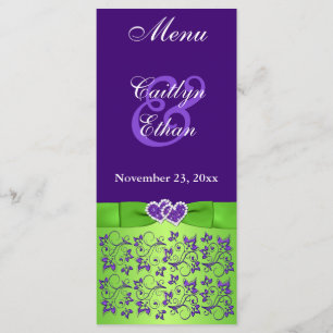Purple, Green Floral, Hearts Menu Card