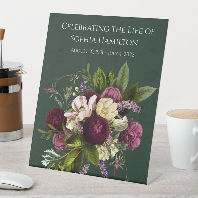 Purple Green Floral Memorial Funeral  Pedestal Sign (In SItu)