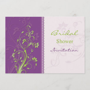 Purple & green floral swirls Bridal Shower Invite