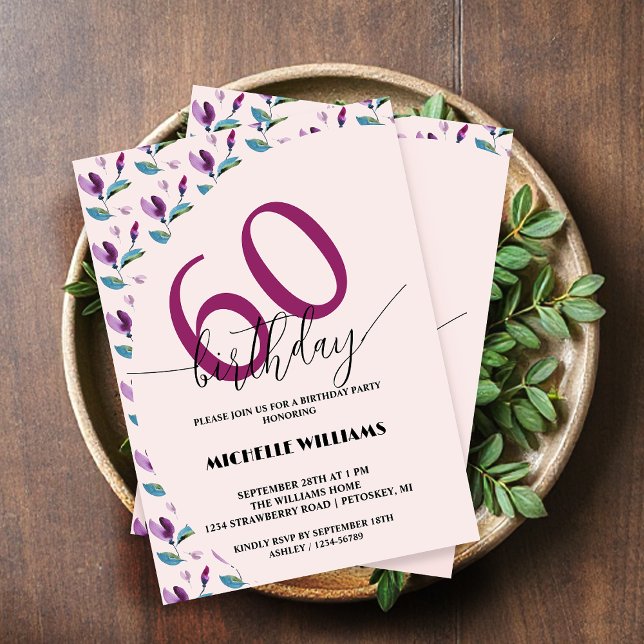 Purple Green Floral Watercolor Birthday Invitation (Creator Uploaded)