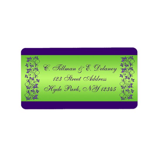 Purple, Green Floral Wedding Address Label 2