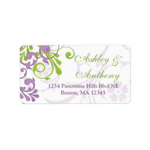 Purple Green Floral Wedding Address Mailing Label