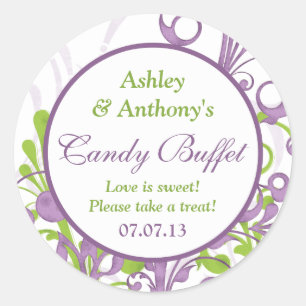 Purple Green Floral Wedding Candy Buffet Stickers
