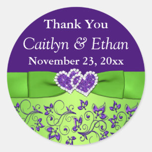 Purple, Green Floral Wedding Favour Sticker