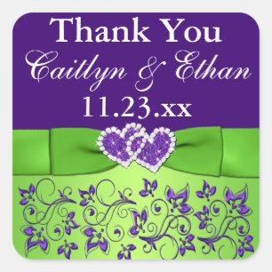 Purple, Green Floral Wedding Favour Sticker