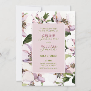 Purple green floral wedding invitation