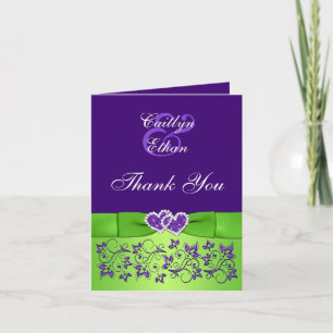 Purple, Green Floral Wedding PHOTO Thank You Card