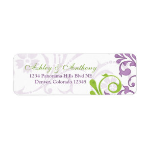 Purple Green Floral Wedding Return Address Labels