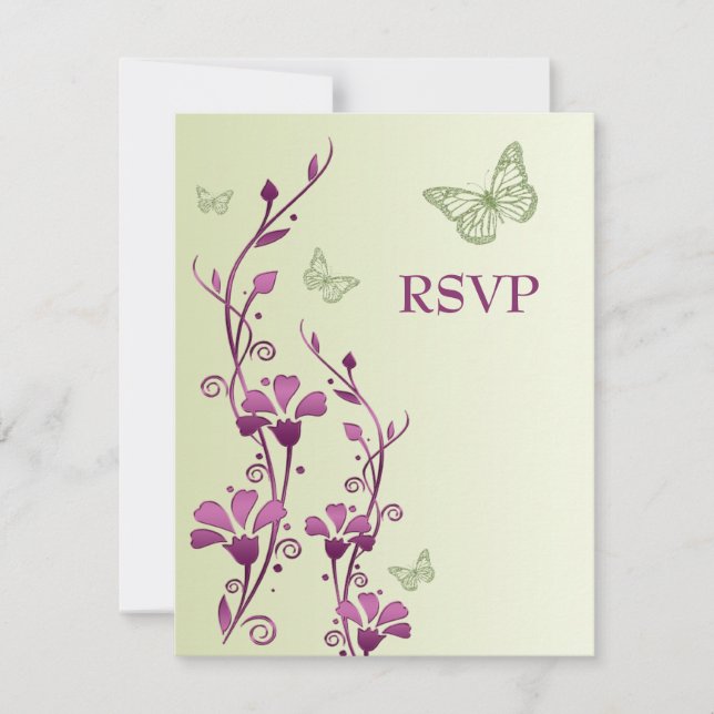 Purple, Green Floral with Butterflies Reply Card (Front)