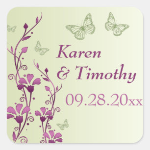Purple, Green Floral with Butterflies Sticker