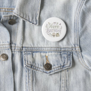 Purple Green Florals Happy Birthday 6 Cm Round Badge