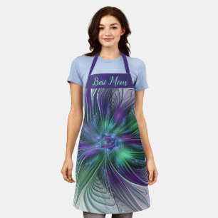 Purple Green Flower Abstract Art Fractal Best Mum Apron