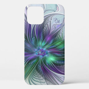 Purple Green Flower Abstract Art Fractal Initials iPhone 12 Case