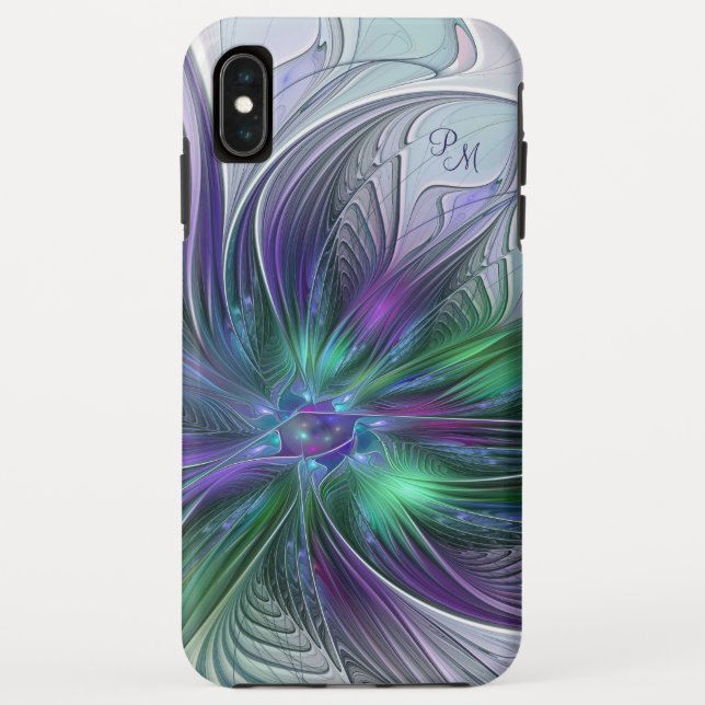 Purple Green Flower Abstract Art Fractal Initials Case-Mate iPhone Case (Back)