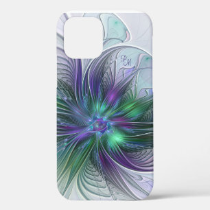 Purple Green Flower Abstract Art Fractal Initials iPhone 12 Case