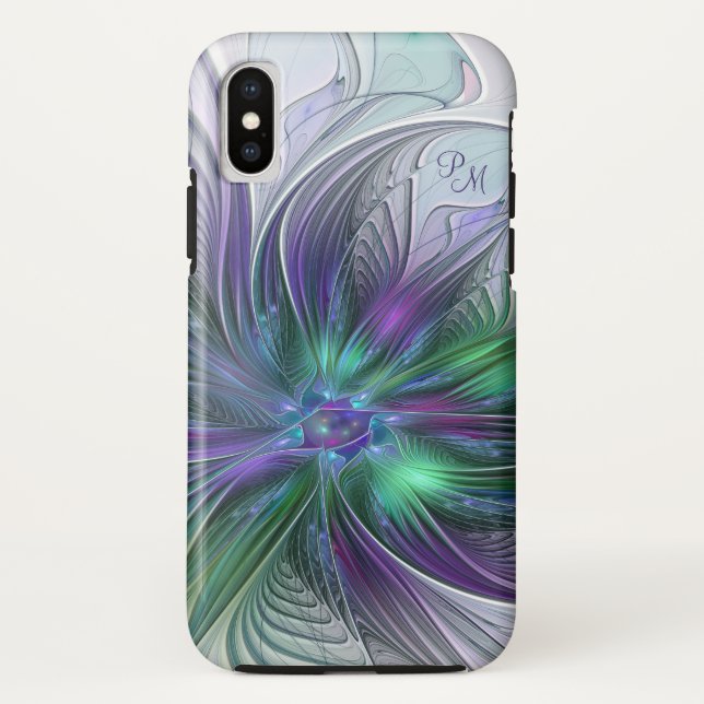 Purple Green Flower Abstract Art Fractal Monogram Case-Mate iPhone Case (Back)