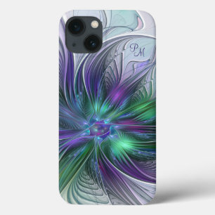 Purple Green Flower Abstract Fractal Art Initials iPhone 13 Case