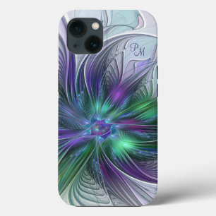 Purple Green Flower Abstract Fractal Art Initials iPhone 13 Case
