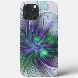 Purple Green Flower Abstract Fractal Art Initials iPhone 13 Pro Max Case