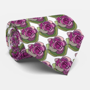 Purple Green Flower Floral Tie