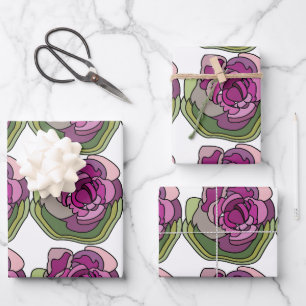 Purple Green Flower Floral Wrapping Paper Sheet