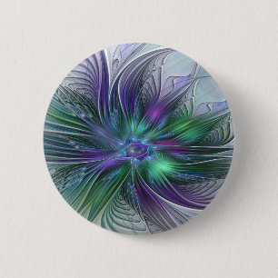 Purple Green Flower Modern Abstract Art Fractal 6 Cm Round Badge