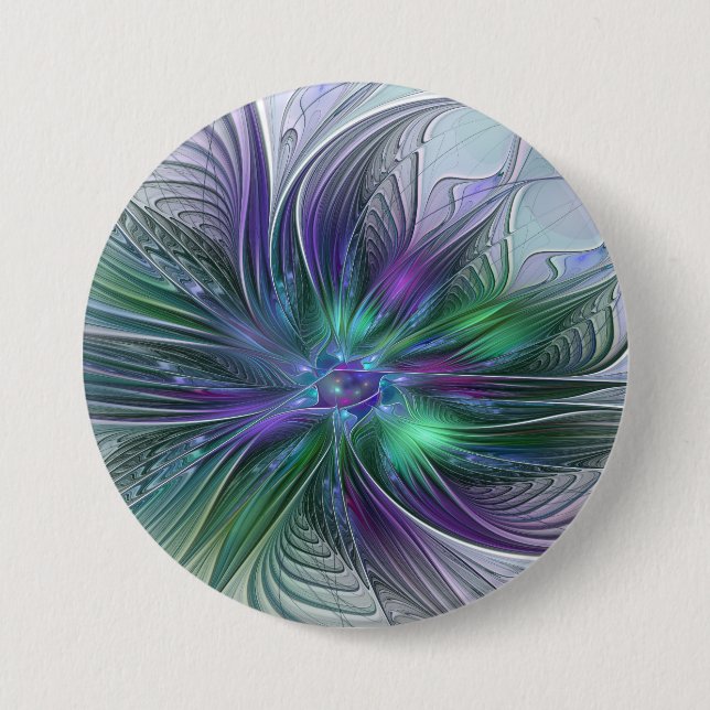 Purple Green Flower Modern Abstract Art Fractal 7.5 Cm Round Badge (Front)