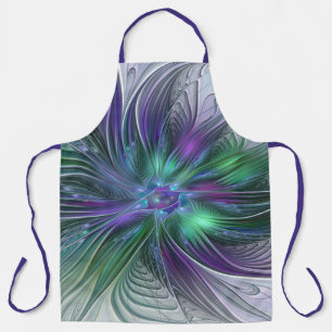 Purple Green Flower Modern Abstract Art Fractal Apron