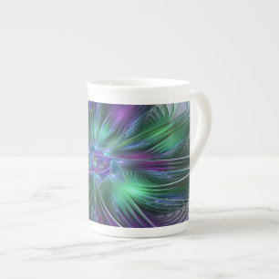 Purple Green Flower Modern Abstract Art Fractal Bone China Mug