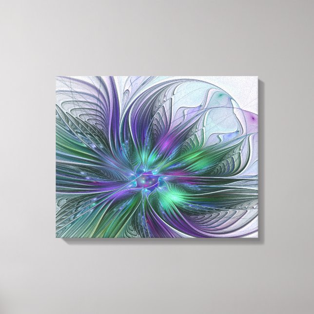 Purple Green Flower Modern Abstract Art Fractal Canvas Print (Front)