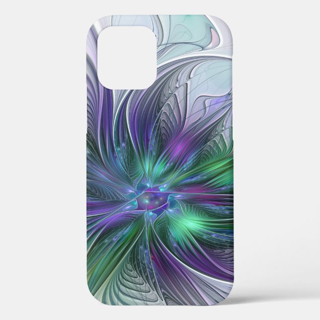 Purple Green Flower Modern Abstract Art Fractal Case-Mate iPhone Case (Back)