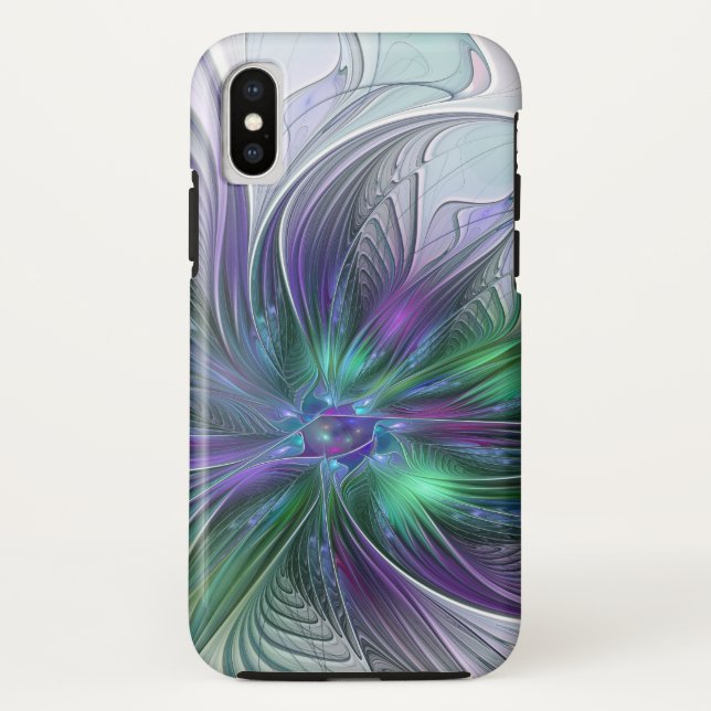 Purple Green Flower Modern Abstract Art Fractal Case-Mate iPhone Case (Back)