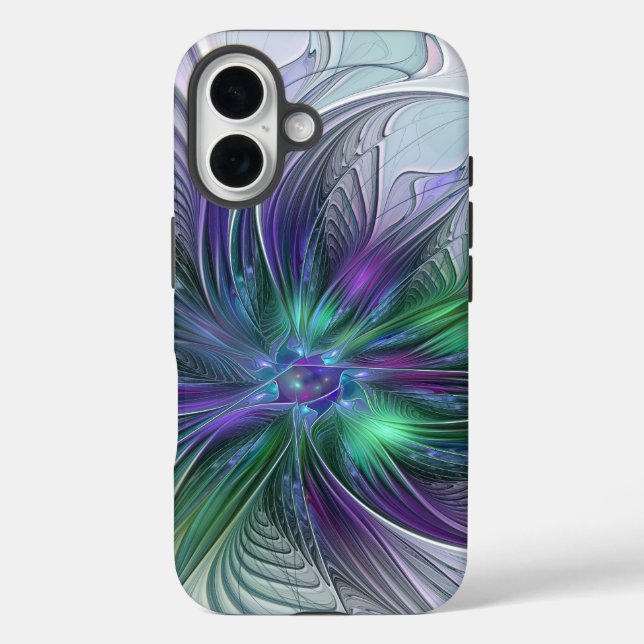 Purple Green Flower Modern Abstract Art Fractal Case-Mate iPhone Case (Back)