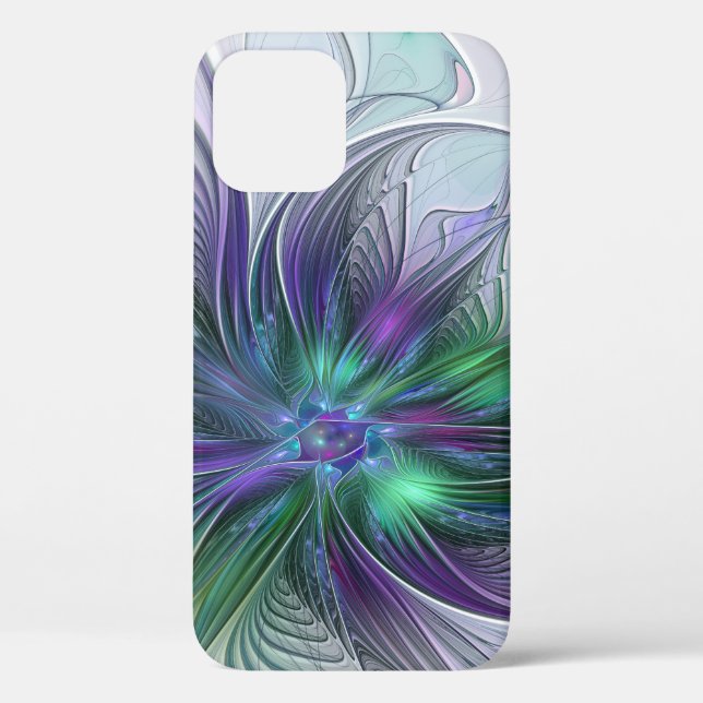 Purple Green Flower Modern Abstract Art Fractal Case-Mate iPhone Case (Back)